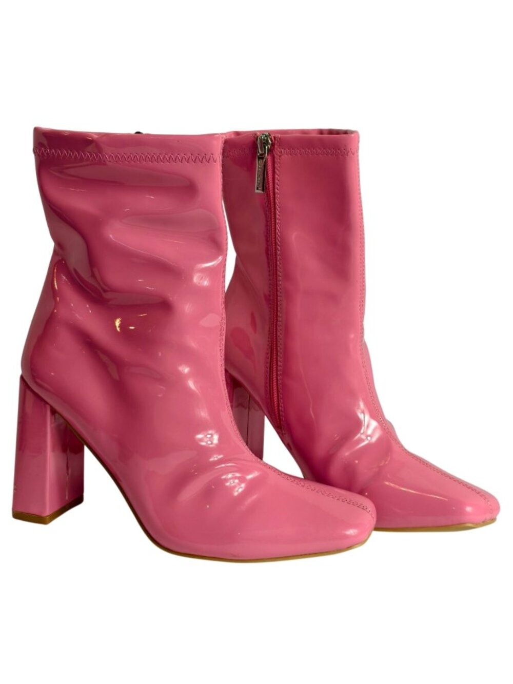 Cape Robbin Womens 7 Boots Pink High Heel Ankle Belinda Patent Side Zipper